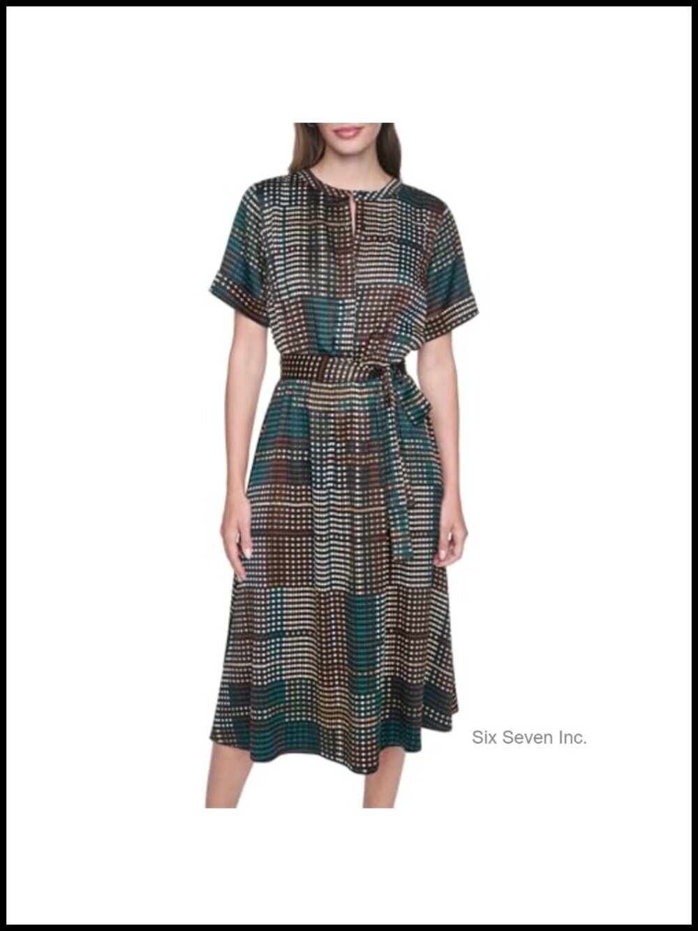 Chiffon Fit and Flare Midi Dress Short Sleeve Jewel Neck